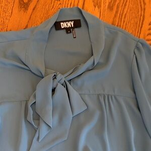 DKNY Soft Blue Tie-Neck Blouse EUC size M